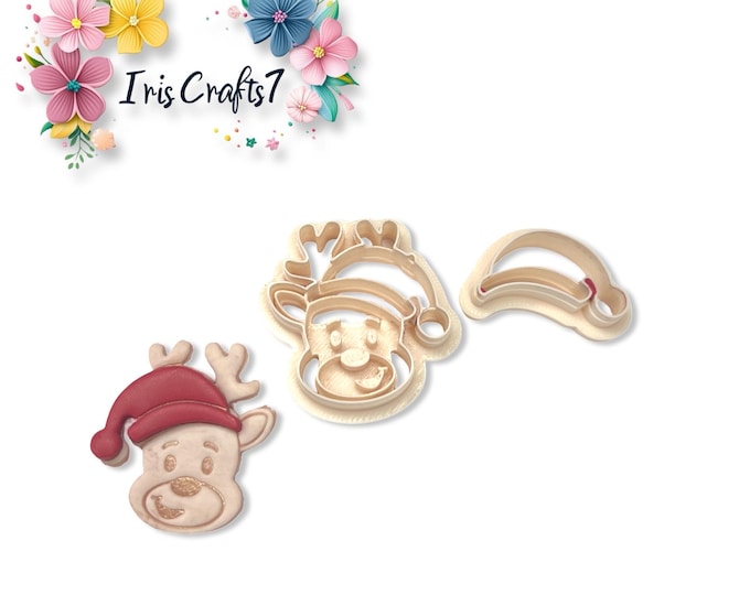 Deer with Santa Hat Polymer Clay Cutters for Christmas Earring Making, Craft Tools