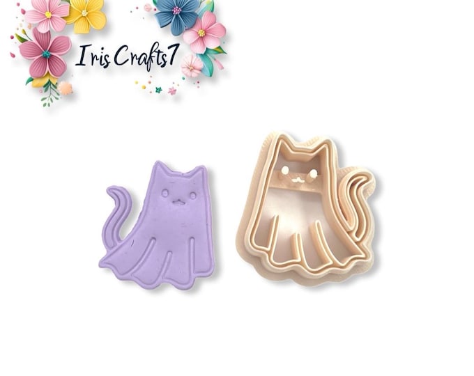 Ghost Cat 3 Polymer Clay Cutter - Halloween Jewellery