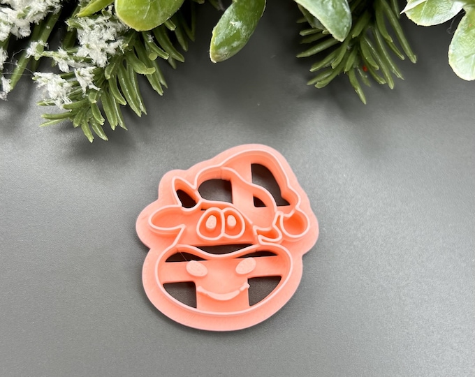 Christmas Cow 2 Polymer Clay Cutter - Festive Farmhouse Cookie Cutters for Holiday Crafts