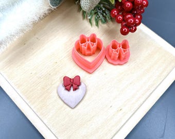 Heart with Bow Polymer Clay Cutters for Valentine's Earrings and Handmade Jewellery