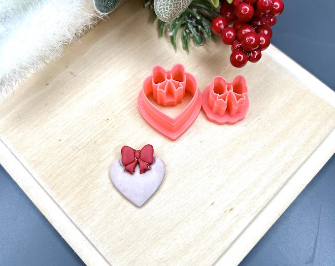 Heart with Bow Polymer Clay Cutters - Valentine's Earrings - Handmade Jewellery