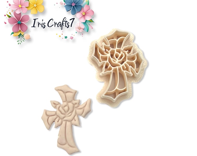 Occult Cross with Rose Polymer Clay Cutter – Gothic Earring Making Tool – Floral Cross Clay Cutter for DIY Jewellery & Crafts