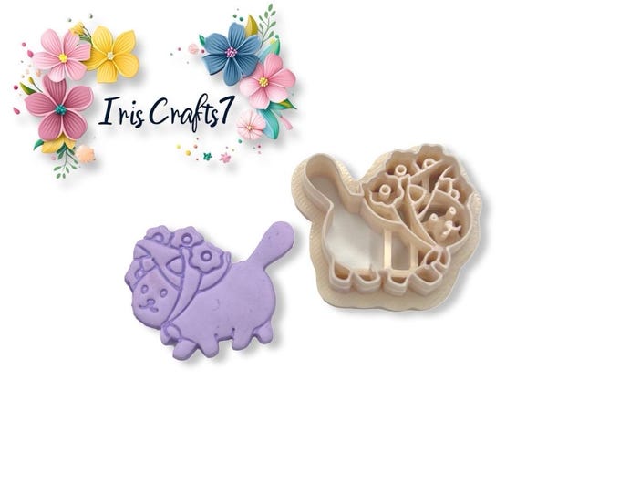 Cat with Flowers Polymer Clay Cutter - Ceramic Tools - Earrings Making