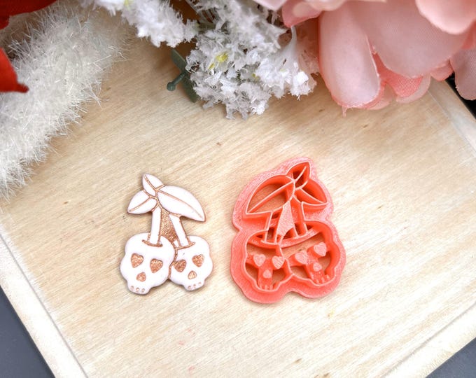 Cherry Skulls Polymer Clay Cutters - Valentine's Earrings - Handmade Jewellery