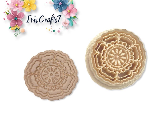 Layered Floral Polymer Clay Cutter – Round Multi-Part Earring Tool with Embossed Detail – Iriscrafts7
