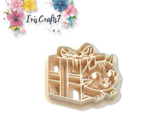 Kitten in a Present Box Polymer Clay Cutter for Christmas Earring Making, Craft Tools