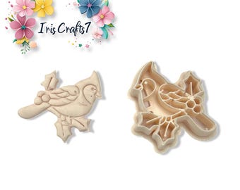 Cardinal on Holly Branch Polymer Clay Cutter for Christmas Earring Making