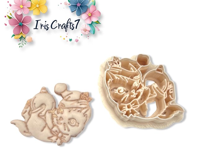 Playful Kitten with Christmas Ornament Polymer Clay Cutter for Handmade Earring Making