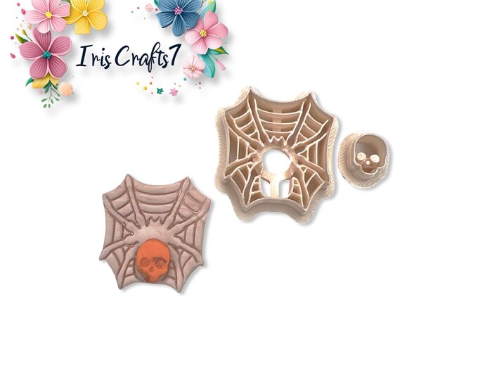 Spider with Skull Polymer Clay Cutter – Halloween Earring Making Tool – Spooky Cookie Cutter for DIY Jewelry