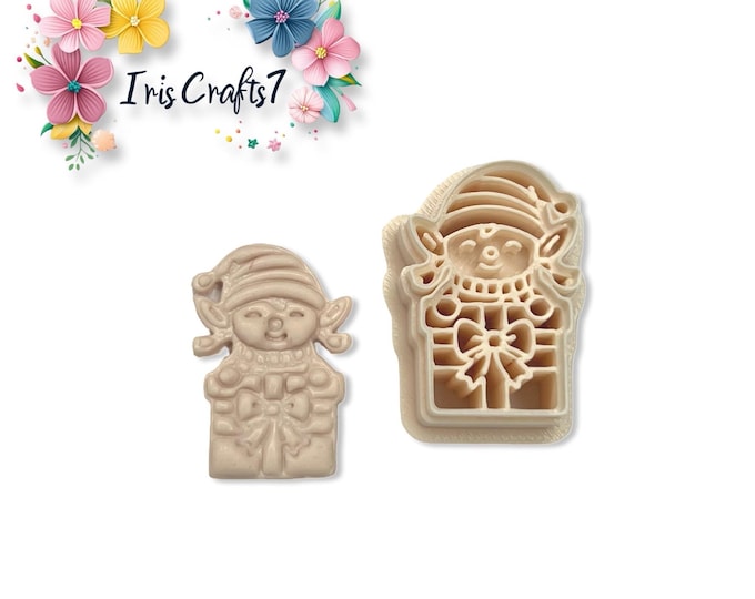 Clay Cutters Elf Peeking from Gift Box – Christmas Polymer Clay Cutter for Festive Earring Making, Holiday Jewellery Crafts & DIY Tools