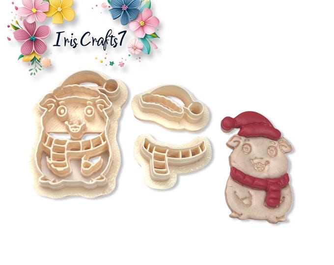Guinea Pig with Hat and Scarf Polymer Clay Cutters for Christmas Earring Making