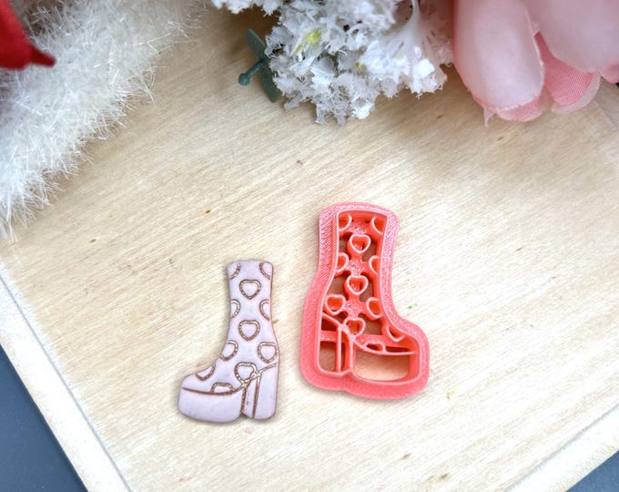 Boot with Hearts Polymer Clay Cutters - Valentine's Earrings - Ceramic Tools