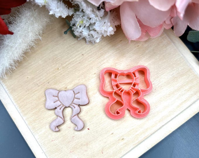 Heart Ribbon 2 Polymer Clay Cutters – Valentine's Day Earrings Craft Tools – Ceramic Texture Molds for Jewelry Making