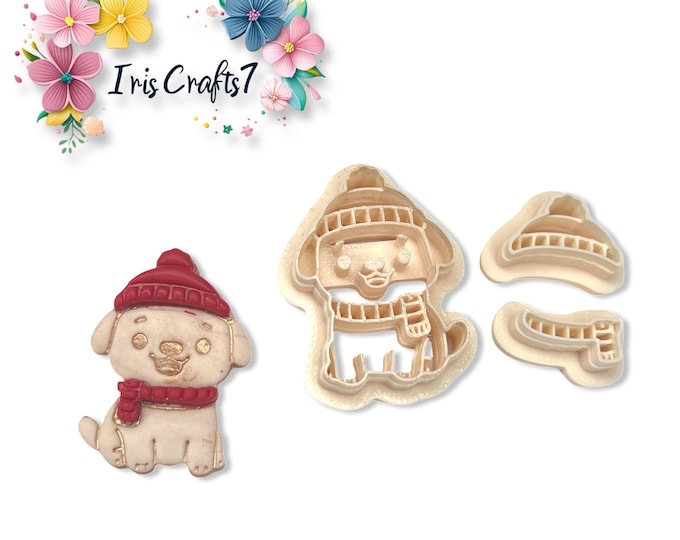 Dog with Scarf and Hat Polymer Clay Cutters for Christmas Earring Making, Craft Supplies
