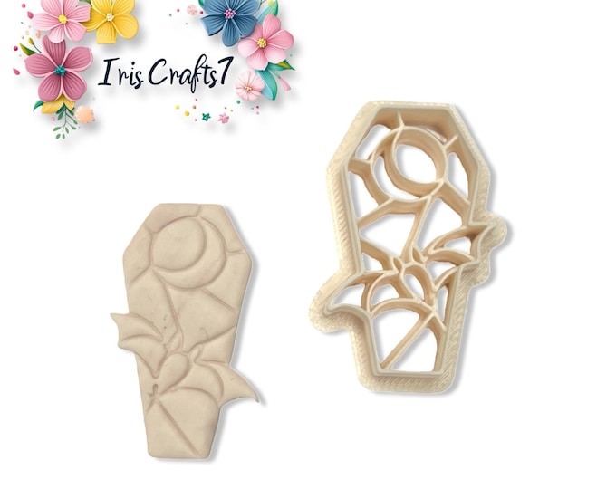 Coffin with Bat and Moon Polymer Clay Cutter – Spooky Halloween Earring Tool – Gothic Clay Cutter for DIY Jewellery