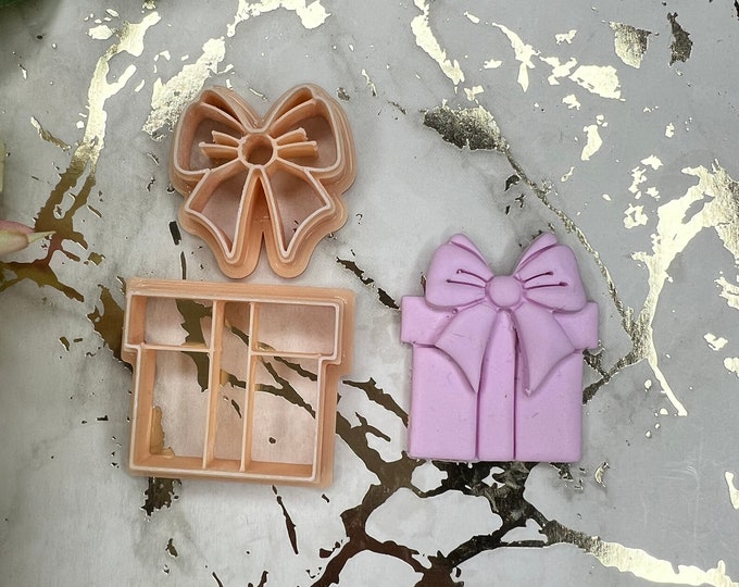 Gift+bow set polymer clay cutters / christmas cutters / earrings cutters