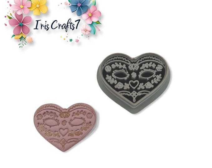 Folk Art Heart Mask Polymer Clay Cutter for Valentine Earrings