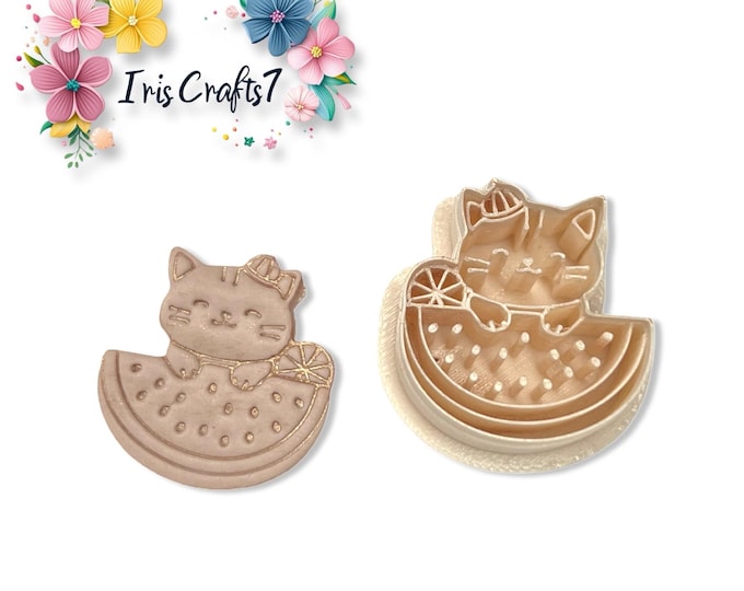 Cat With Watermelon Slice Polymer Clay Cutter for Summer Earring Making