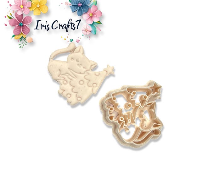 Cat Embraces Christmas Tree Polymer Clay Cutter for Handmade Earring Making, Craft Tools