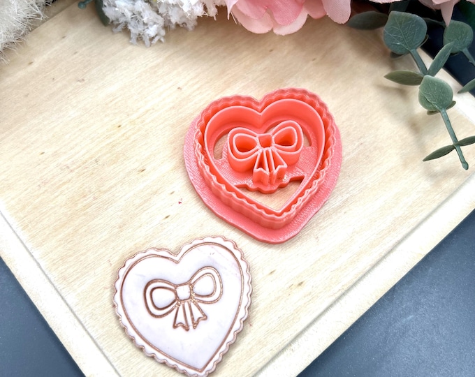 Heart with Bow 2 Polymer Clay Cutter - Valentine's Earrings - Handmade Jewellery