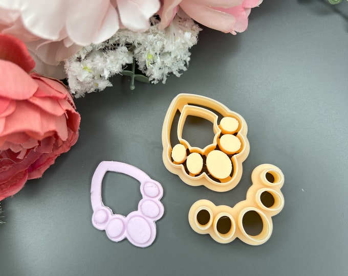 Boho Earring 1 with precious stone clay cutters_ Ceramic tools_ Polymer clay cutters_ Silver clay_ Clay tools
