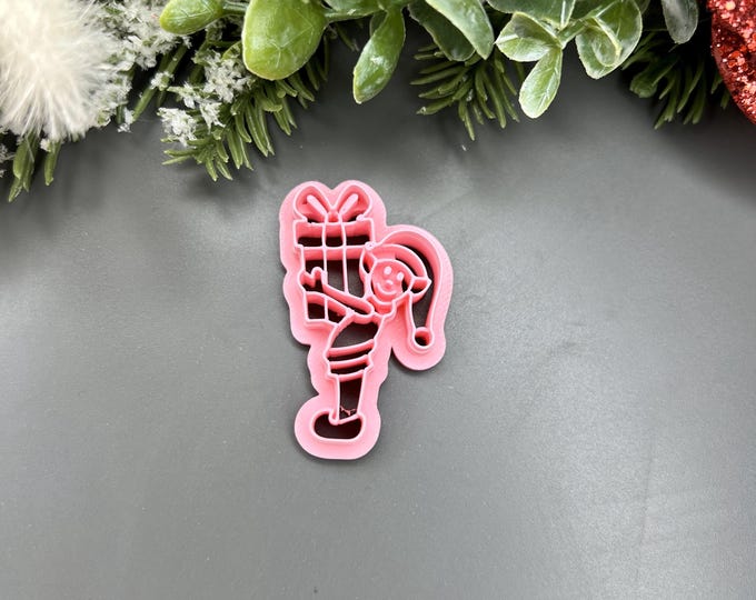 Elf with Gift Polymer Clay Cutter - Christmas Earrings - Ceramic Tools