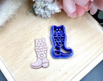 Cowboy Boot with Cat Polymer Clay Cutter - Valentine's Earrings - Ceramic Tools - Cookie Cutter