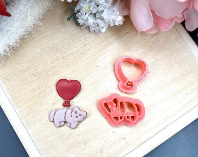 Balloon Heart with Cat Polymer Clay Cutters - Valentine's Earrings - Ceramic Tools