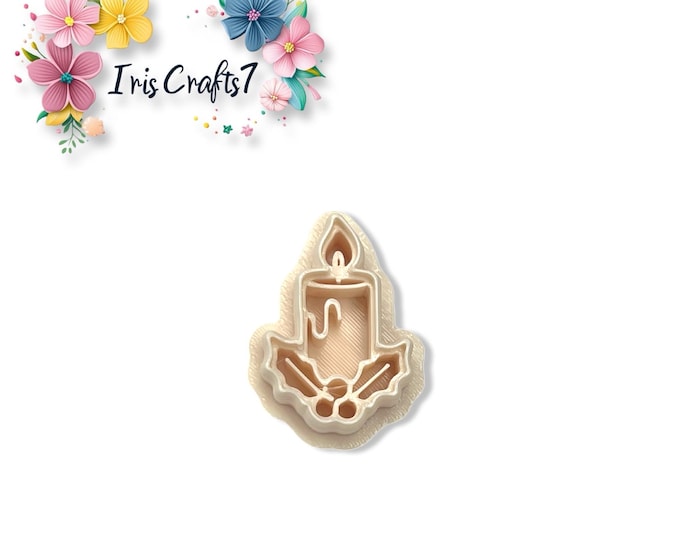 Christmas Clay Cutters Candle with Holly and Berry – Holiday Polymer Clay Tools for Handmade Earrings, Jewellery Making & Crafts