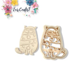 Cat in Christmas Lights Polymer Clay Cutter for Handmade Jewellery, Earrings & Craft Tools