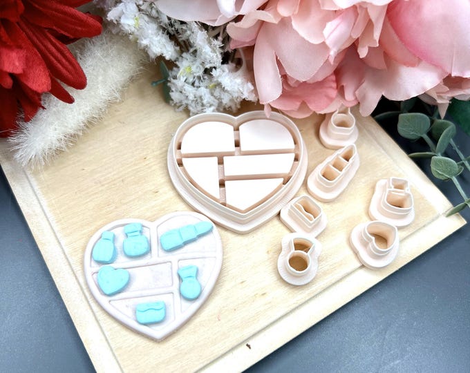 Heart Shelf with Items Polymer Clay Cutter - Ceramic Tools - Earring Making
