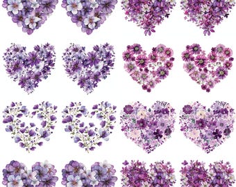 Purple Floral Hearts No 1 Polymer Clay Transfer Paper for Earrings Jewelry