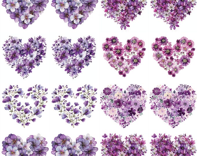 Purple Floral Hearts No 1 Polymer Clay Transfer Paper for Earrings Jewelry