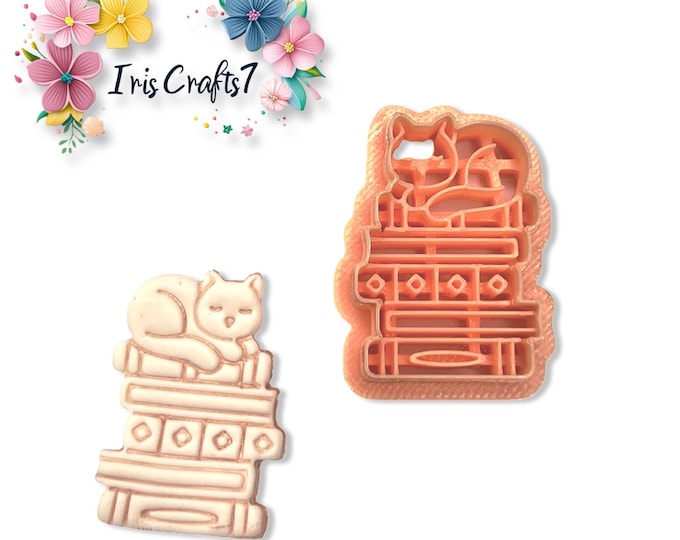 Cat on Books Polymer Clay Cutter – Book Lover Earring Tool – Cute Cat Clay Cutters – DIY Jewelry Making Supplies