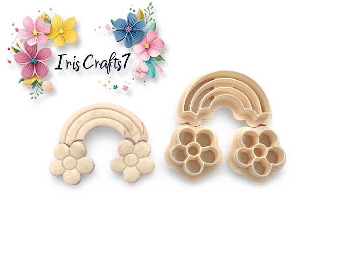 Rainbow with Flowers Polymer Clay Cutters - Ceramic tools - Handmade Earrings