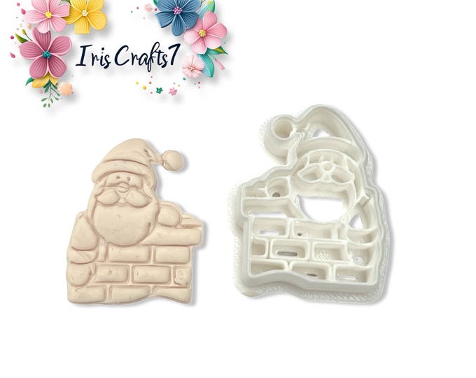 Santa Peeking Over Chimney Polymer Clay Cutter for Christmas Earring Making
