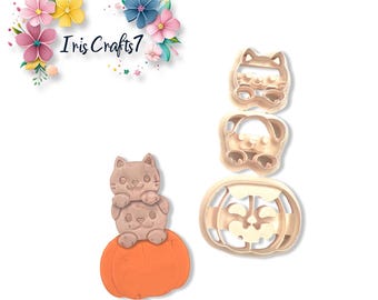 Dog and Cat on Pumpkin Polymer Clay Cutters – Halloween Earring Making Tools – Cute Fall Cookie Cutters for DIY Jewelry
