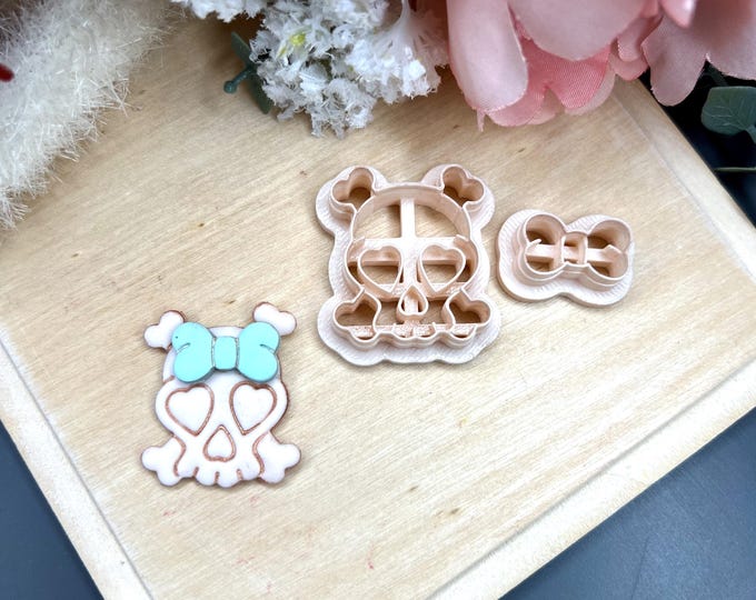 Cute Skull with Bow Polymer Clay Cutters - Valentine's Earrings - Handmade Jewellery