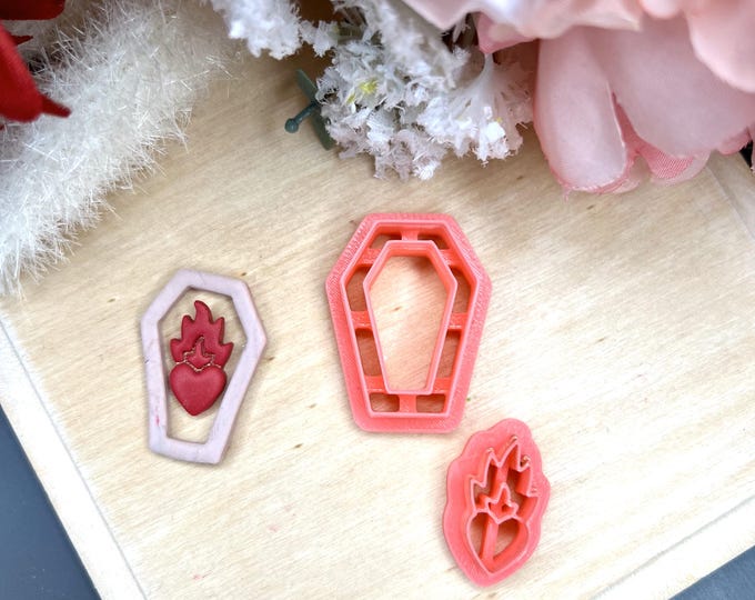 Coffin with Heart Polymer Clay Cutters - Valentine's Earrings - Ceramic Tools