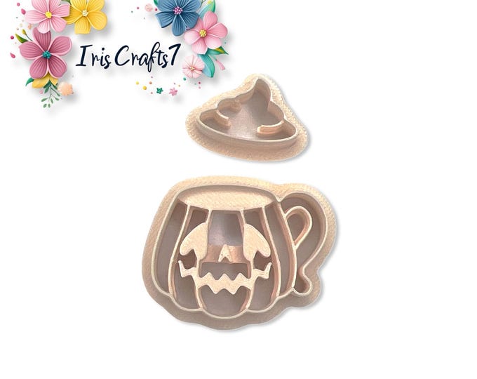 Pumpkin Cup with Cream Polymer Clay Cutter – Autumn Mug Earring Making Tool – Fall Cookie Cutter – Halloween Coffee Clay Art Supplies