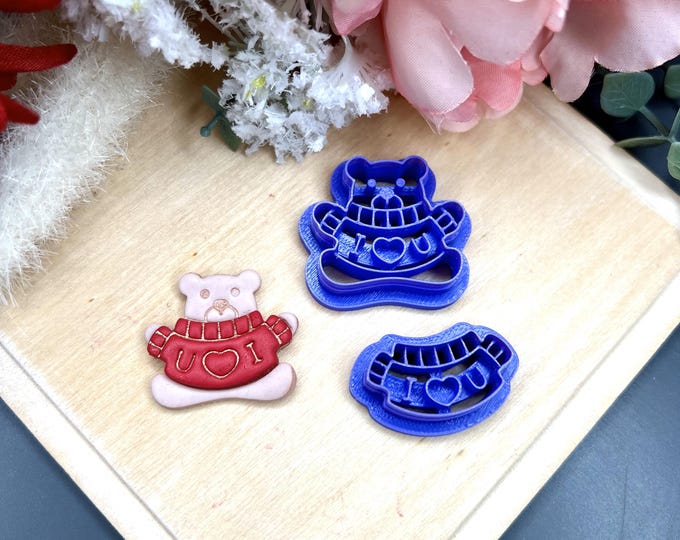 Teddy Bear in a Sweater Polymer Clay Cutter - Valentine's Earrings - Ceramic Tools - Cookie Cutter