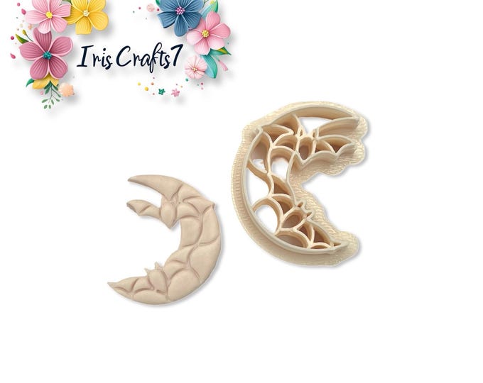Crescent Moon with Bats Polymer Clay Cutter – Halloween Earring Making Tool – Spooky Clay Cutter for DIY Jewellery