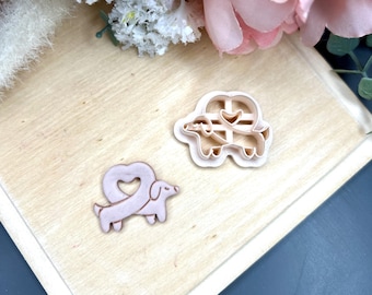 Dachshund Heart Polymer Clay Cutters | Valentine's Earrings | Handmade Dog Jewelry | DIY Craft Supplies