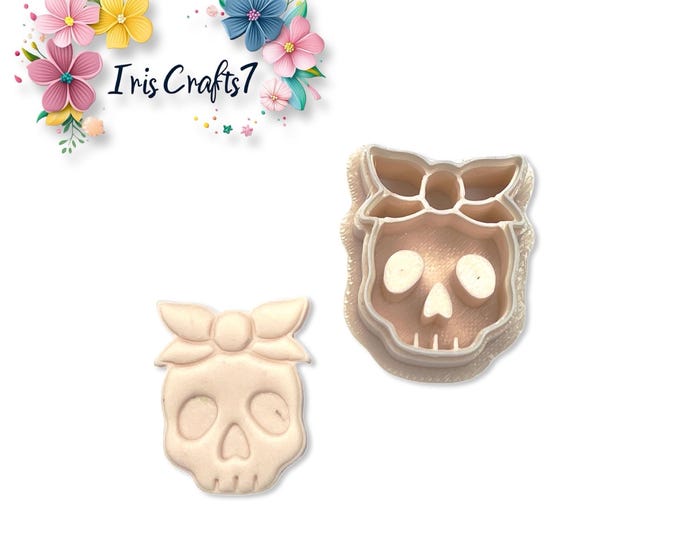 Skull with Bow Polymer Clay Cutter – Cute Halloween Earring Tool – Spooky DIY Jewelry Mold