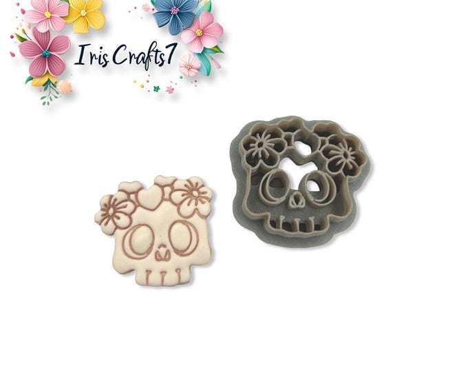Skull with Flowers and Heart Polymer Clay Cutter Valentine Earrings Tool