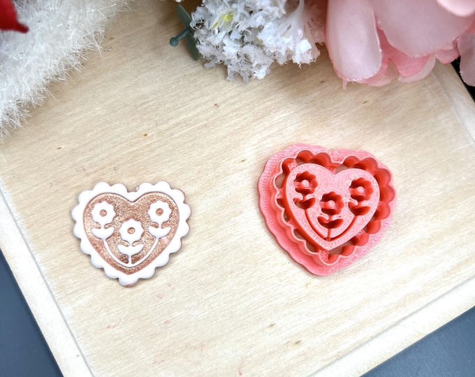 Heart Daisies 1 Polymer Clay Cutters - Valentine's Earrings - Handmade Jewellery