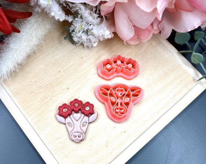 Cow with Daisies Polymer Clay Cutters - Earrings Making - Ceramic Tools - Handmade Jewellery