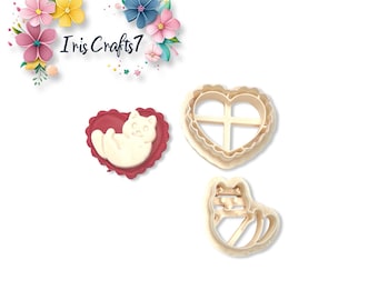 Cat Silhouette Heart Polymer Clay Cutter for Elegant Earrings