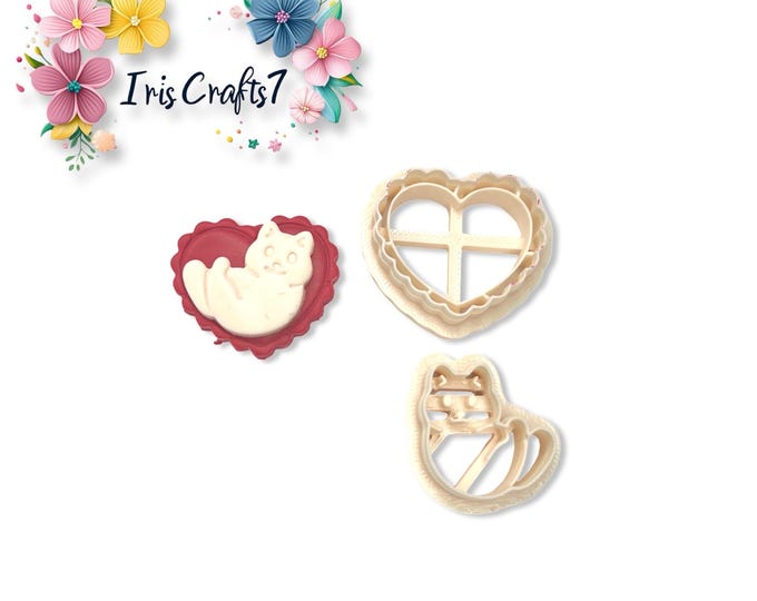 Cat Silhouette Heart Polymer Clay Cutter for Elegant Earrings