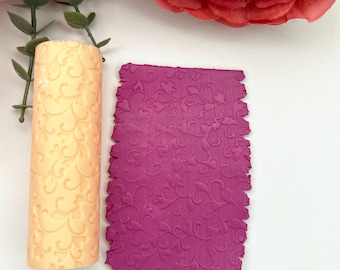 Polymer clay texture roller no.38 hearts and plants for earring making, jewellery tool